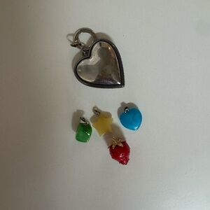 Silver Heart Locket Charm with Colorful Fruit & Shape Charms